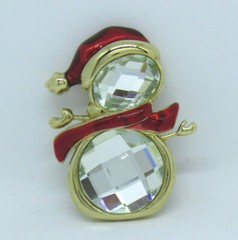VTG SPARKLING CRYSTAL & ENAMEL CHRISTMAS SNOWMAN BROOCH IN BOX MERRY & BRIGHT?