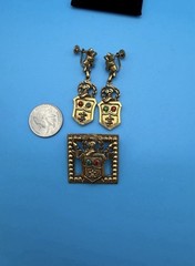 Vintage Barclay Heraldic Brooch & Earrings Set – Gold Tone Shield