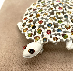 Mod White enamel Multi-color Rhinestone Flower shell Turtle Brooch