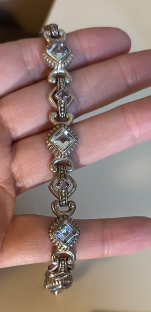 Vintage Silver 925 Blue Topaz Amethyst Bracelet