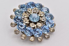 Vintage Sky Blue Rhinestone Starburst Brooch Crystal Silver Floral Pin 50s BinBI