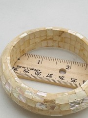 Vintage Mother of Pearl Mosaic Bangle Bracelet Cream Ivory Shell Wide Statement