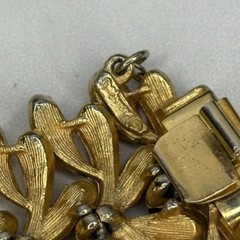 Vintage Signed Francois Brushed Gold Tone Leaf Design Wide Bracelet Safety Chain