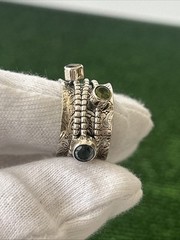 Vtg.signYS Sterling Silver Blue Topaz Peridot Citrine Spinner Band Ring Sz 8