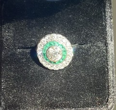 ANTIQUE ART DECO 2.30 Ct EUROPEAN DIAMOND AND EMERALD PLATINUM TARGET RING