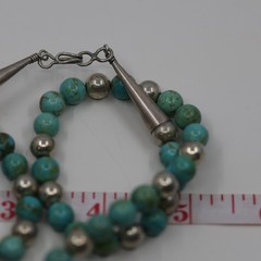 Heavy Turquoise and Silver Beaded Pendant Necklace Sterling Silver