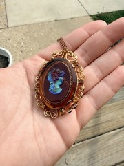 Vintage Juliana D & E for Celebrity N.Y. Amber Glass Cameo Brooch & Pendant