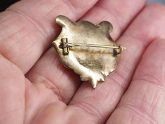 Antique gold brooch blue opaline glass hollow pin tube hinge C-clasp jewelry