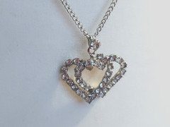 Rhinestone Twin Hearts Pendant Vintage Necklace