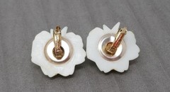 Vintage Lucite White and Green Rose Clip on Earrings