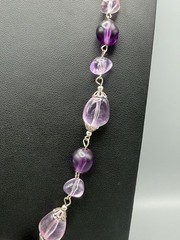 Long Purple Pink Lucite Acrylic Bead Necklace Silver Tone