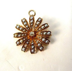 Antique Victorian 14k YG Diamond Seed Pearl Pin/Pendant- GAL Appraisal-Gift Box