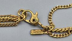 Vintage Monet Gold Tone Triple Chain Knotted Gold Tone Beads Station Necklace