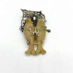 Cathleen McLain Sterling Silver Fish Brooch Semi Precious Stones One-of-a-Kind