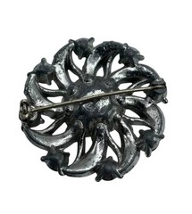 Vintage Rhinestone Floral Shape Silver Toned Brooch Pin Pendant 1.5″ L