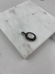 Vintage 925 Sterling Silver Deco Marcasite Mother Of Pearl Pendant