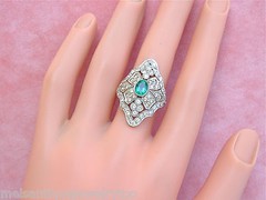 ESTATE ART DECO 2.25ctw DIAMOND & OVAL EMERALD PLATINUM STATEMENT COCKTAIL RING