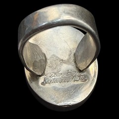 Signed Vtg Sterling Silver Native American Oscar Betz Glass Coral Ring Sz 11.75