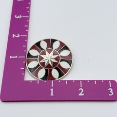 Vintage Enamel Geometric Starburst Brooch Red Black White Round 1.75″