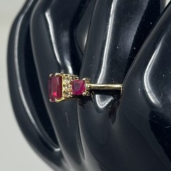 Vintage Sterling Silver 925 Gold Tone East West Red Baguette Crystal Ring Size 8