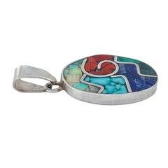 Vintage Sterling Silver 925 Multi Stone Mosaic Pendant