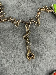 Vintage Thermoset Leaf Necklace Neon Green Red Gold Tone 14”