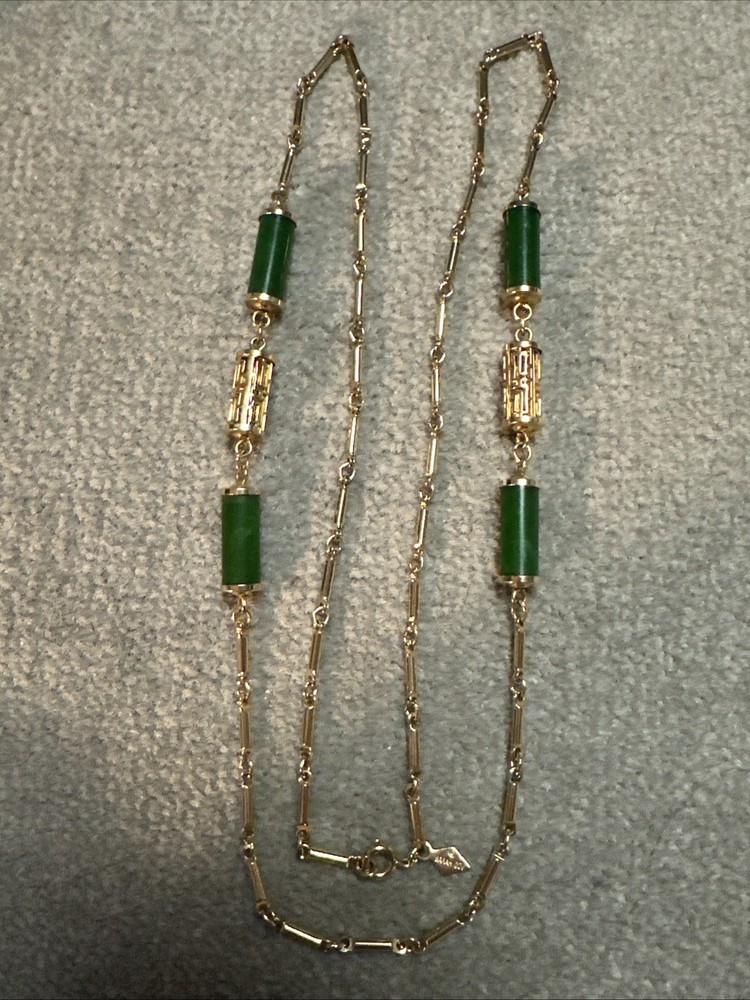 Vintage Sarah Coventry Necklace Faux Jade Beads Lanterns Oriental Inspired 32″