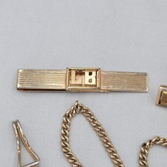 Vintage Swank Mens Jewelry Set Watch Fob Cufflinks Tie Bar Gold tone Monogram LB