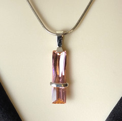 Vintage Pink Cubic Zirconia Baguette Pendant Silver 925, Modernist, 1 5/8″L
