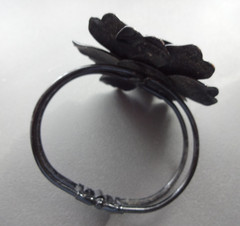 Vtg Chunky Black Enamel Metal Rose Flower Clamper Bracelet Rare Mourning