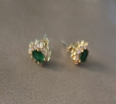 Vintage Faux Emerald Halo Stud Earrings – 3mm x 6mm Stones