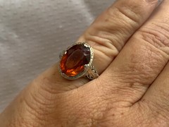 Vtg 14K White Gold Ring 3.51g Fine Jewelry Sz 7.5 Amber Color Oval Stone Prong