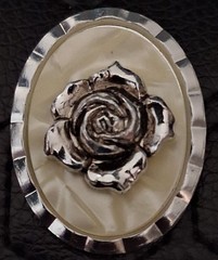 Vintage Scarf Ring Clip Western Germany Jewelry 3D Rose Flower Floral Tone