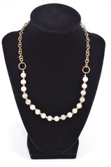 Pale Green Jade? Round Bead Stone Necklace Gold Tone Chain 21″