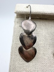 Sterling Silver Vintage Triple Heart Overlap Dangle Earrings
