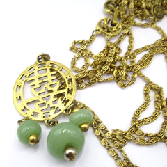 Goldette Unsigned Faux Jade and Asian Pendant Vintage Necklace Dangles