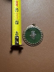 Chinese Silver Green Jade Pendant- Longevity & Good fortune with Gold overlay