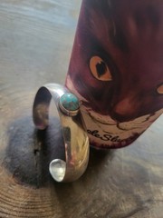 MEXICO 925 Silver Vtg Oval Turquoise Cuff Bracelet Approx 6.75″ at 18g Old Pawn