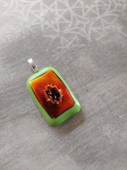 Vintage pendant artisan art glass 3D fiery precious metal foil boro silica green