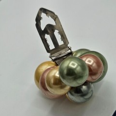 Vintage Cluster Grapes Clip-On Fur Clip Multicolor Big Faux Pearls Fruit Jewelry