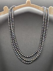 Vtg 3 Strand Purple Dark Grey Opalescent Pearl Necklace Sterling Silver Clasp 24