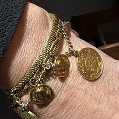 Vintage Cuff Bracelet Faux Coins Mesh Bracelet Elizabeth II Regina 2 1/4”