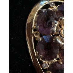 1950s Coro Heart Brooch Gold Tone & Purple Stones 3″