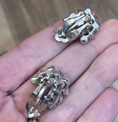 Vintage Penning Clip On Earrings & Brooch Pin Set Pearl Rhinestone Silver Tone