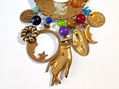 Vintage Katrina Signed Large Gold Tone Dangle Brooch Retro Shabby Chic Boho