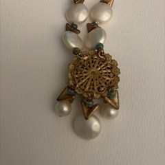 Vintage Statement, Necklace, Pearls Turquoise, And Gold Tone, 22 Inches signed