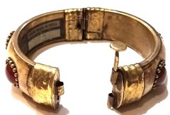 4 vintage India bone horn brass clamper medallion cab gem elephant bracelets
