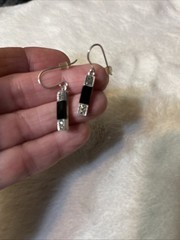 STERLING SILVER SU THAILAND BLACK Onyx Markasite EARRINGS 1.25” SIGNED 925