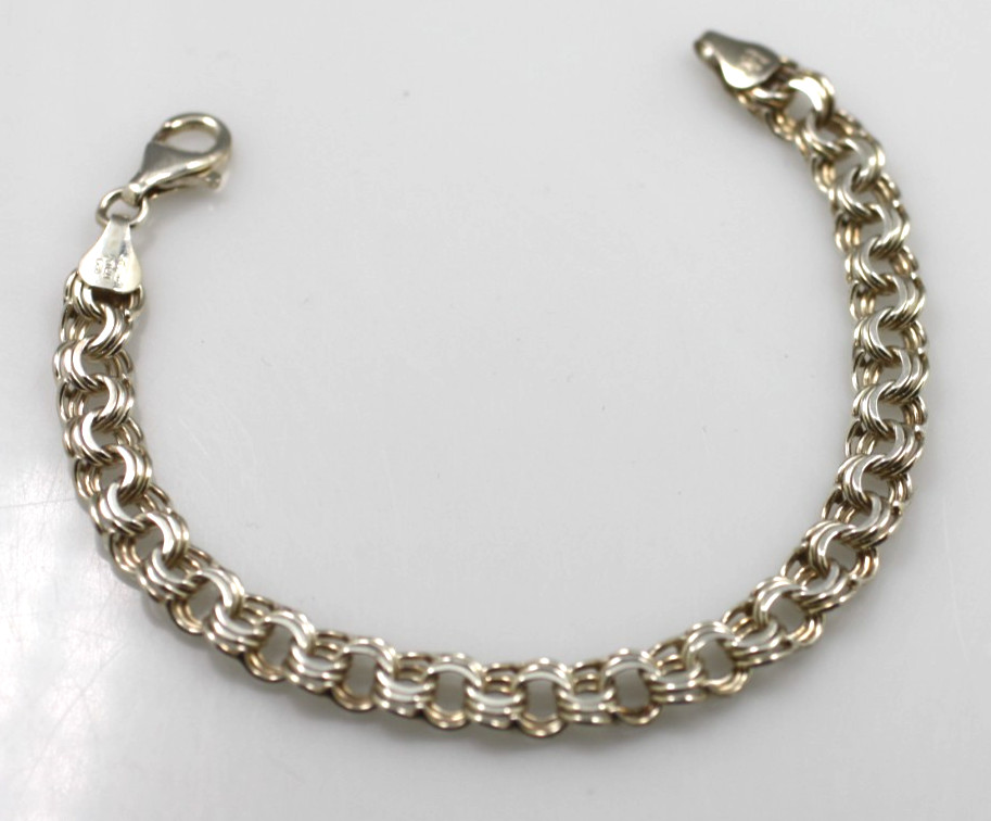 Milor 925 sterling silver Triple link chain charm bracelet Italy 6 3/4″