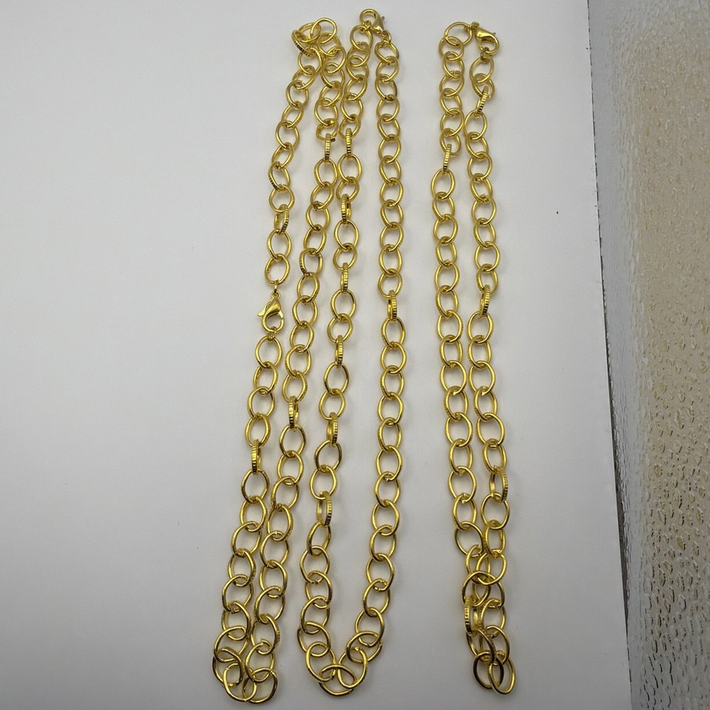 3 Vintage Loop Gold Tone Chain Necklace Lot#L09